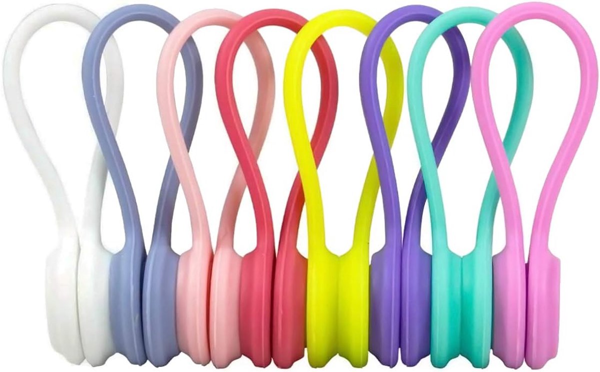 SnelShoppen - Magnetic Cable Clips, 8 Stuks Silicone Herbruikbare Kabelorganizers, Headphone Cable Tidy, USB Draadbeheersysteem, Multicolor voor Thuis