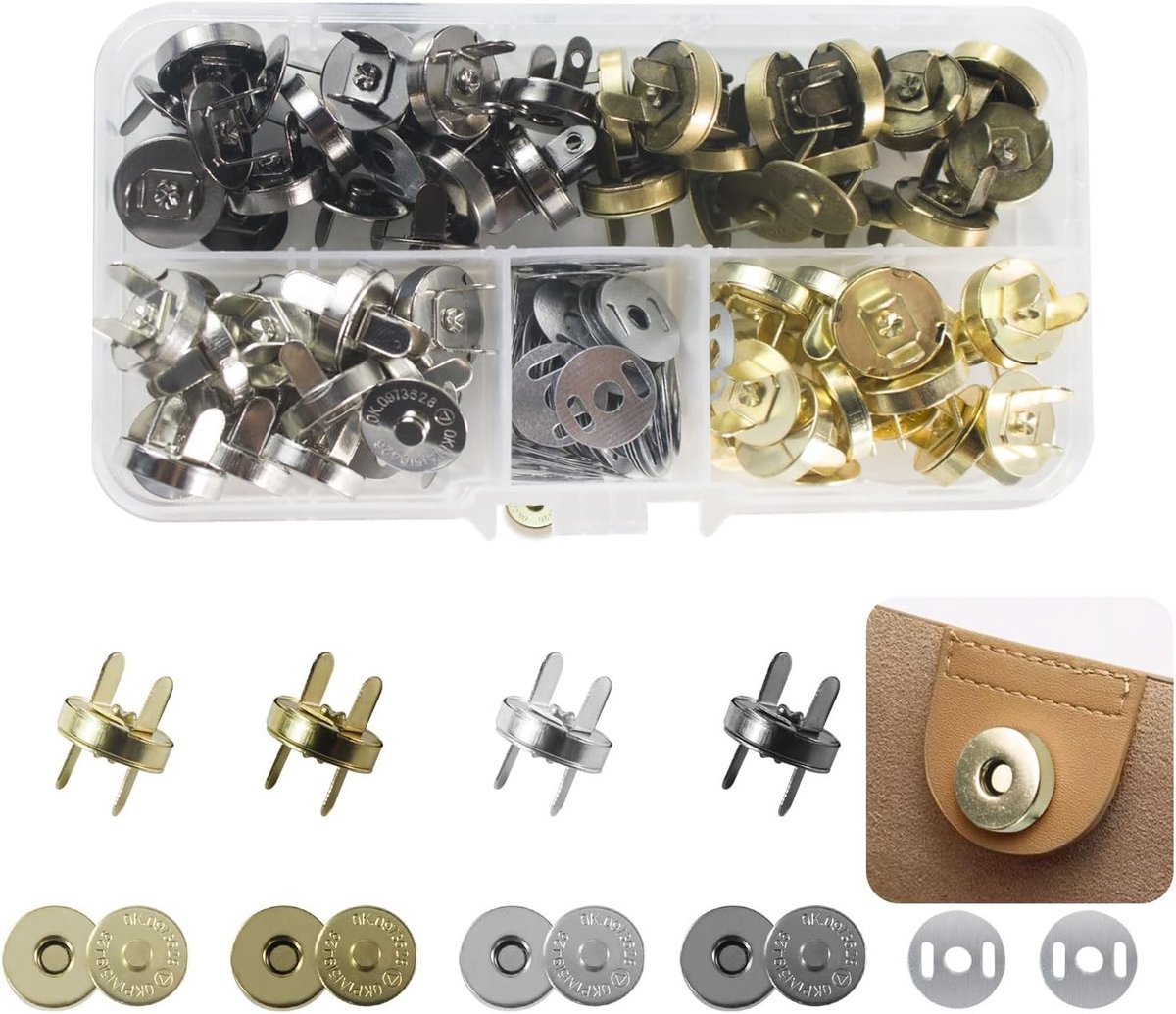 40 Sets Magnetische Drukknoppen 14mm Metaal Snap Knoppen Sluiting zonder Naaien voor Ambachten, Portemonnees, Tassen en Leer (4 Kleuren)