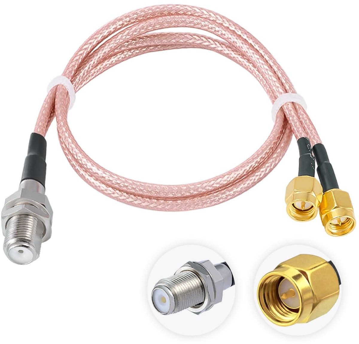 Female naar dubbele SMA mannelijke connector RF coaxiale kabel, F-type pigtail kabel 50 Ohm, lage verliezen, RG316 30CM lengte