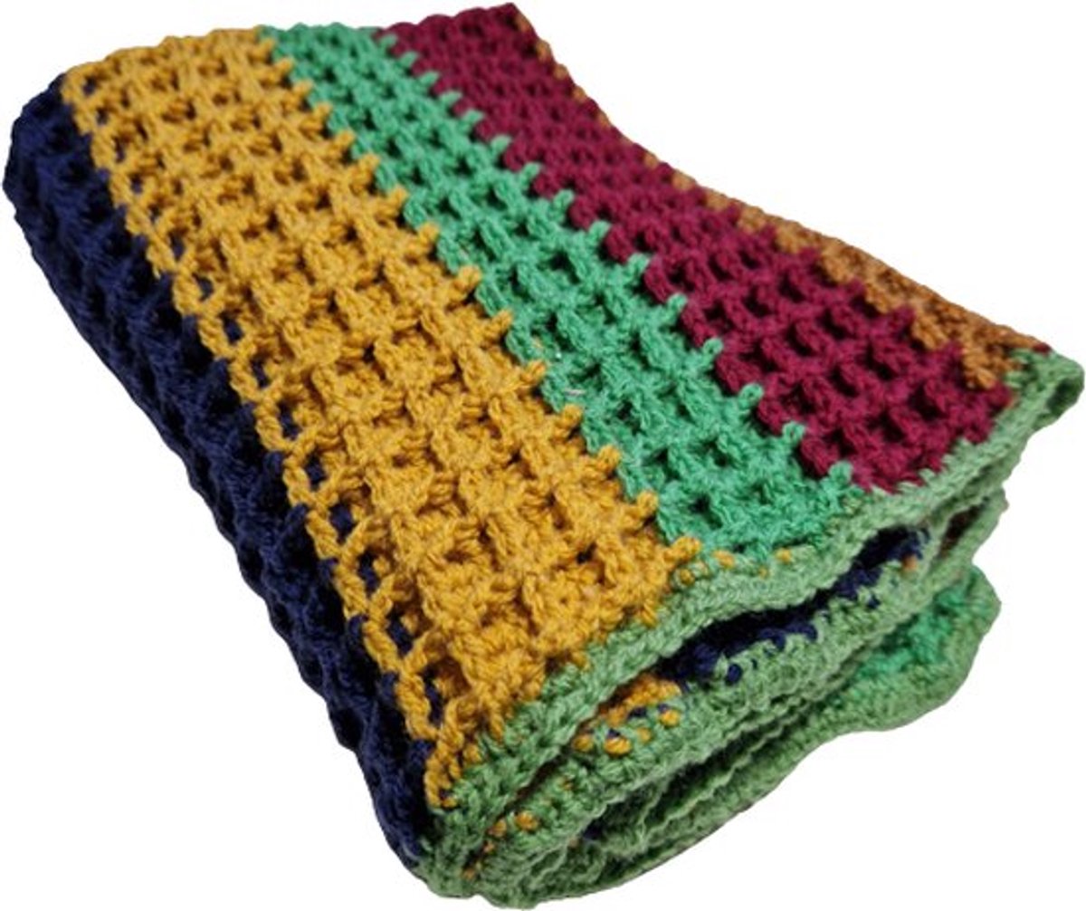 Toetie & Zo - Baby deken - Gehaakt - Herfst - Blauw - Rood - Groen - Oker - Bruin - 52x65cm