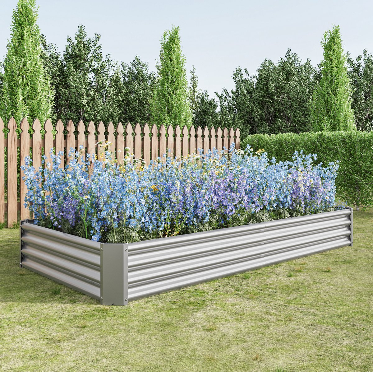Moestuinbak Metaal Zonder Bodem 232 X 113,5 X 30 Cm Verzinkt Zilver Voor Groente Kruiden Bloemen Tuin En Terras