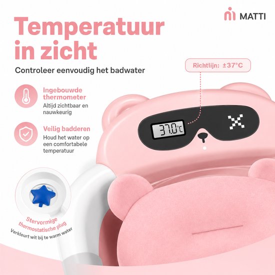 MATTI® - Baby Bad- Babybad - Baby Badset - Opvouwbaar - Inclusief Kussen en Thermometer - Roze — afbeelding 2