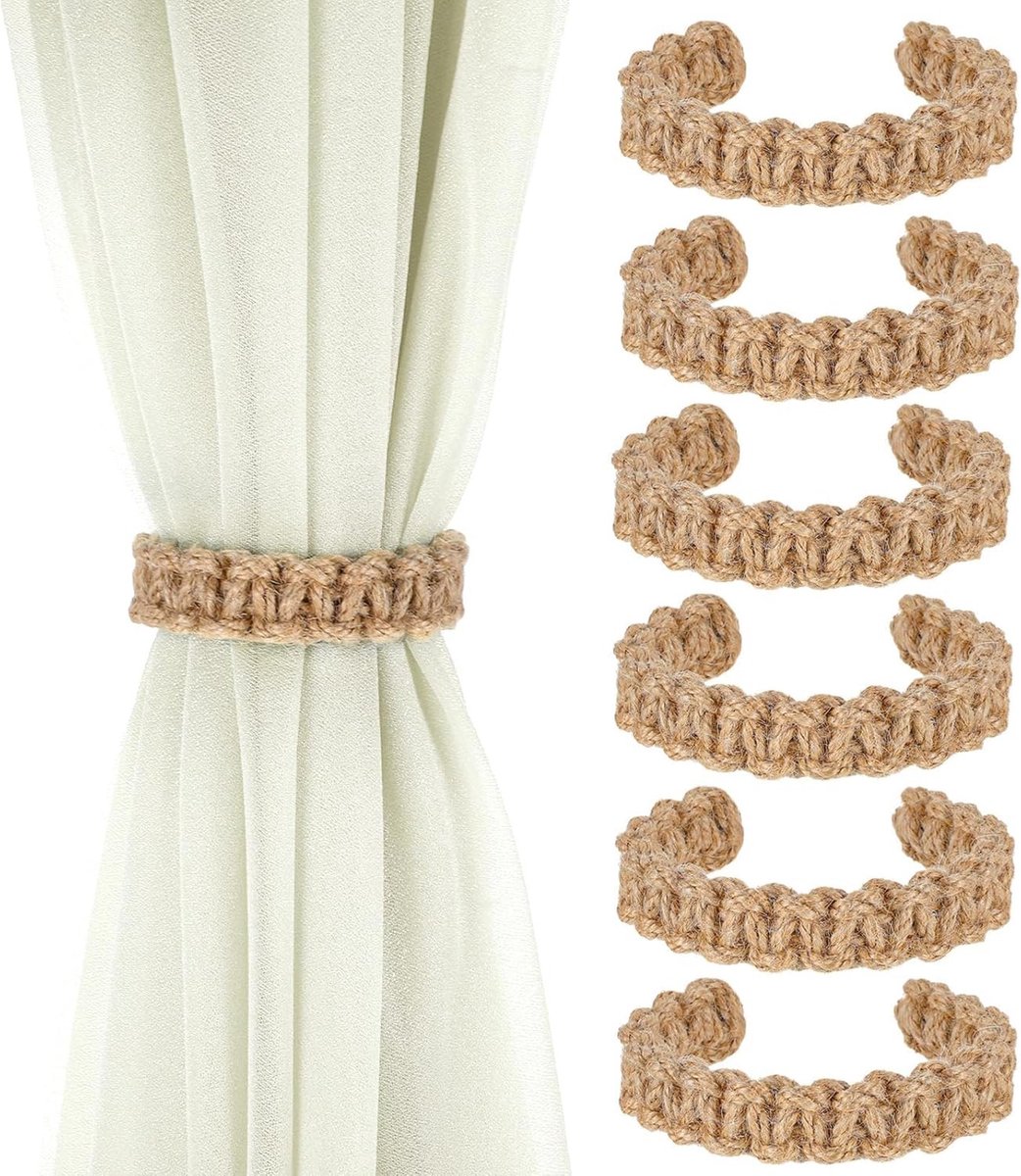 Gevlochten gordijnhouders van natuurlijk touw, boho stijl, decoratieve accessoires voor woonkamer, slaapkamer en keuken, flexibele gordijnbevestiging