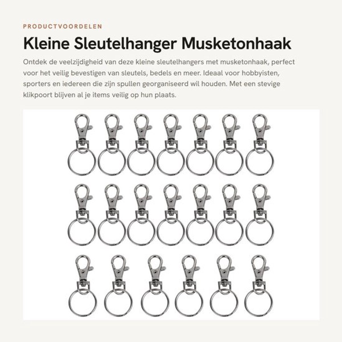 Musketonhaak Set van 20 - Sleutelhanger - Multifunctioneel - Bevestigen van Sleutels - Antislip Klikpoort - Ideaal voor Hobby's