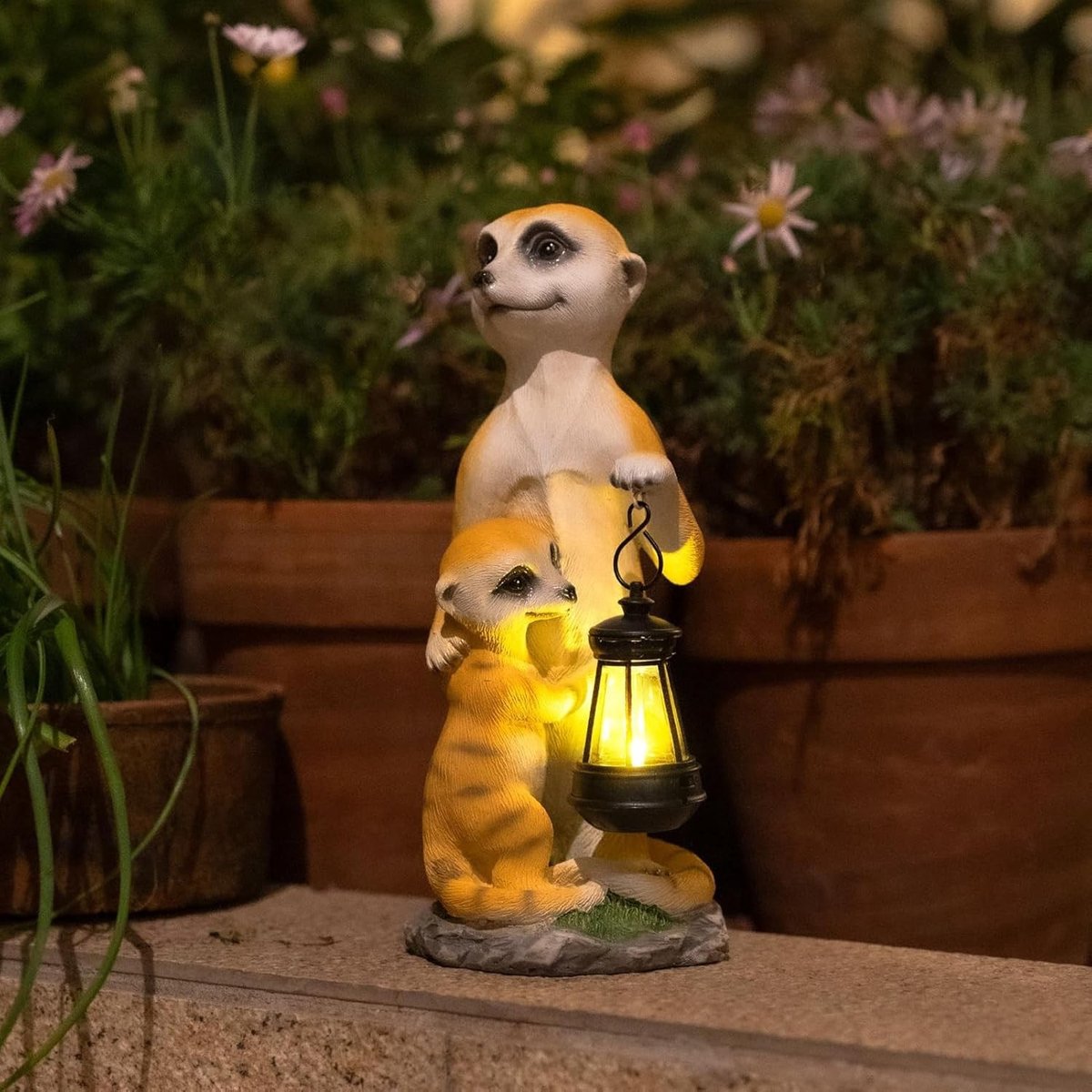 Decoratieve Meerkat met Zonne-energie, Weerbestendige Hars Sculptuur voor Tuin, Binnenplaats en Vensterbank, 25 cm, Leuke Tuinaccessoires en Buitenverlichting