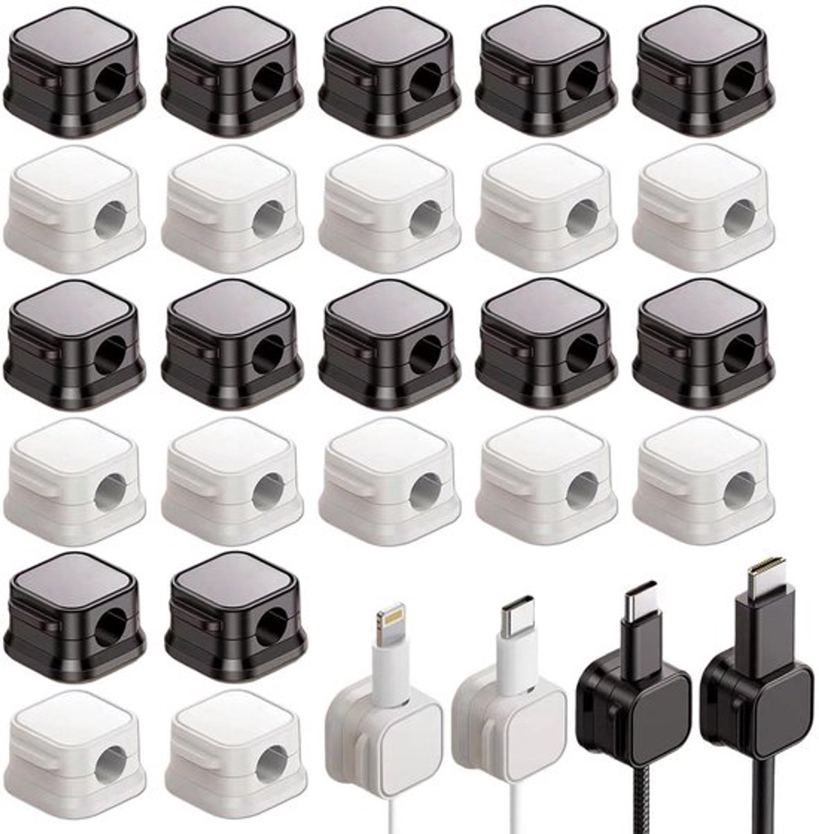 Kabelhouder magnetisch set van 24 stuks - Sterke plakstrip - Kabel organiser - Compact formaat 2.2×2.2×1.4cm - Snoerbeheer zonder schade - Voor bureau en auto - Kabelorganizer