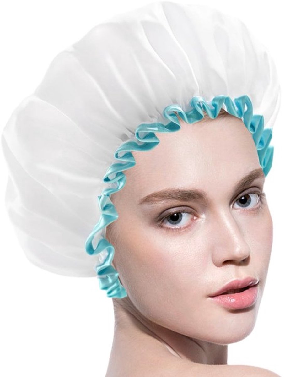 1 x damesdouchemuts, damesbadmuts, waterdichte douchemuts, baddouchemuts, meisjes-reishaarkap, opvouwbare douchemuts, elastische douchemuts voor dames (wit)