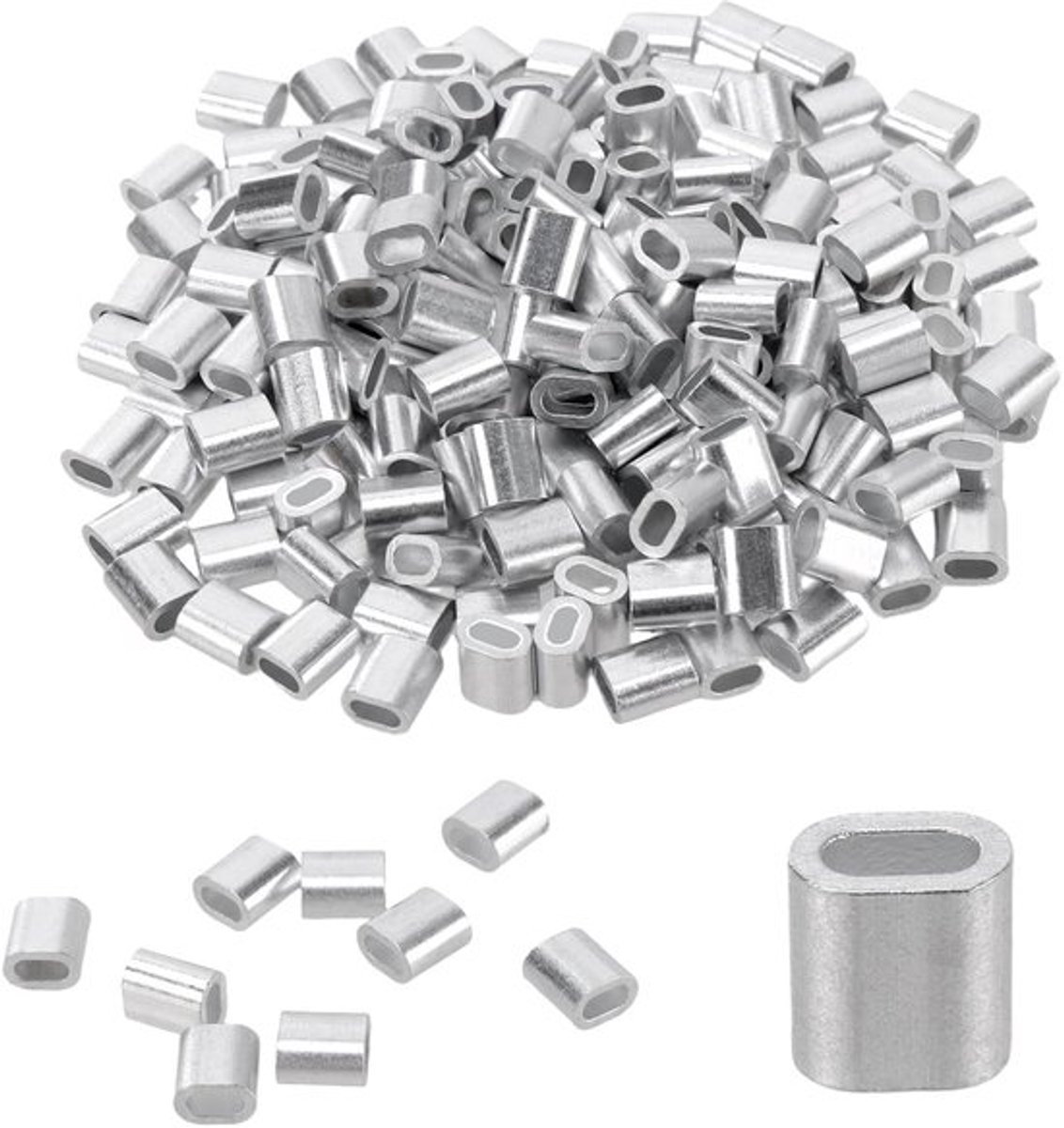 Aluminiumhulzen 300 Stuks - Aluminium Persklemmen 2mm - Aluminium Crimpsluis - Draadkabelconstructies - Afsluitsystemen - Robuuste Uitvoering - Krimplussen