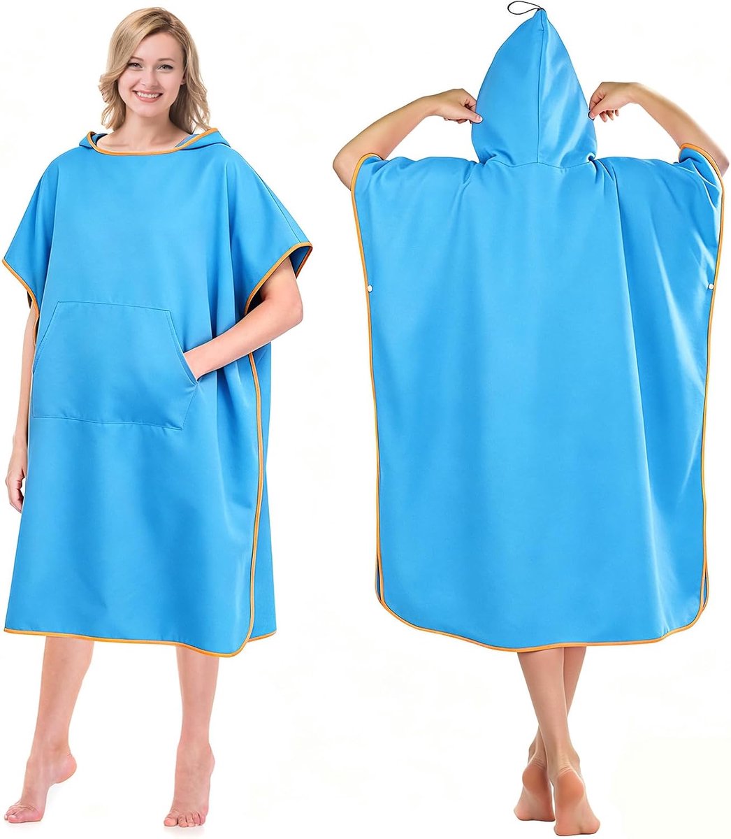 SnelShoppen - Handdoekponcho voor Volwassenen, Badponcho met Capuchon van Microvezel, Surfponcho als Omkleedhulp op het Strand voor Dames en Heren, Bl