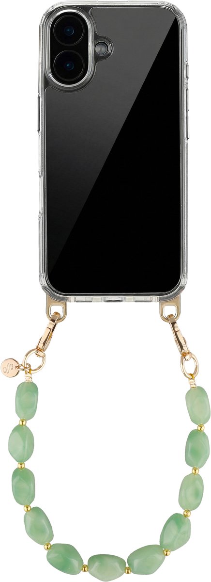 Selencia Transparant Hoesje met Haakjes inclusief Satin Crush Polskoord - Geschikt voor Apple iPhone 16 - Mint Green