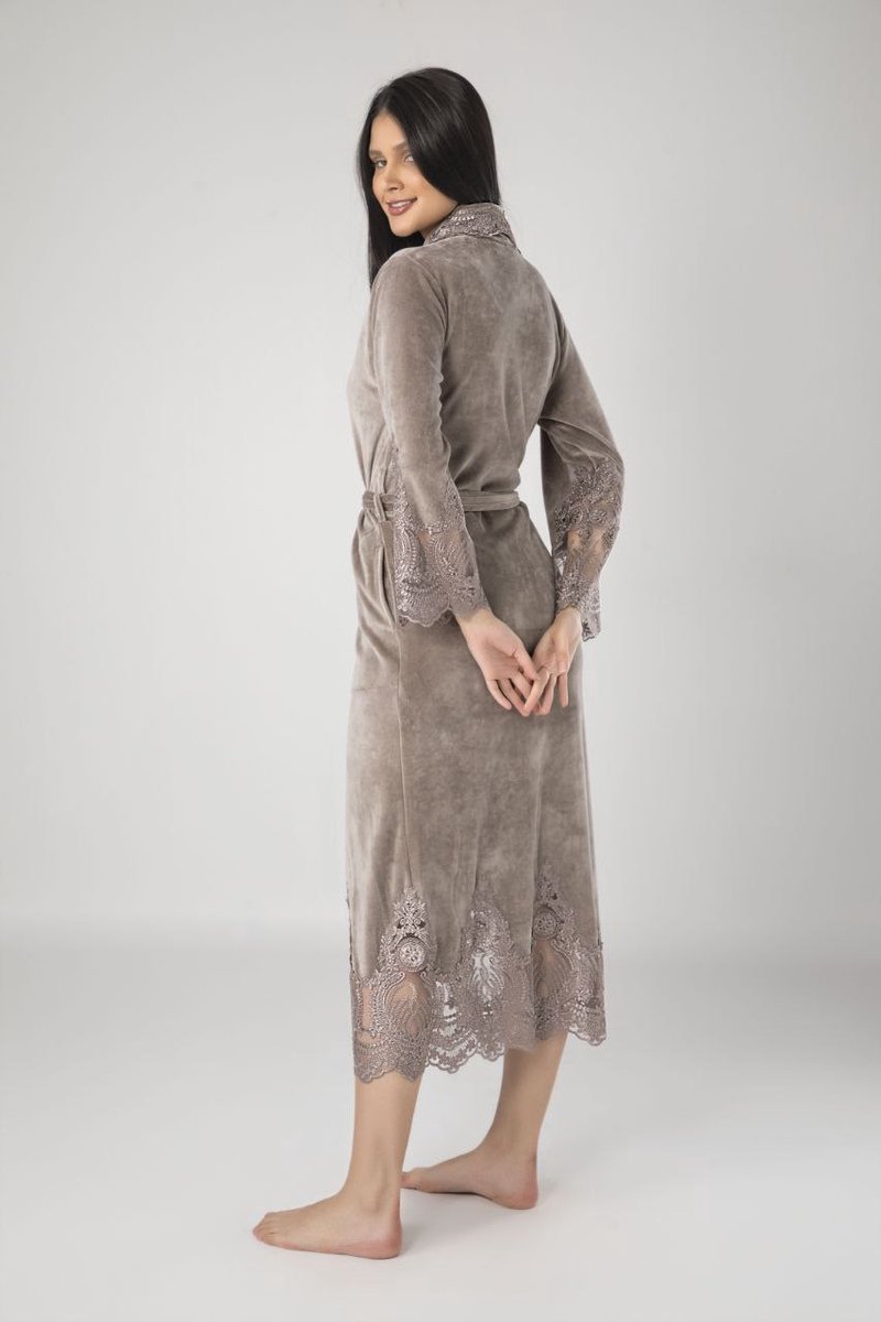 Dames Velours Badjas /Ochtendjas Sofie / Beige kleur / XXXL