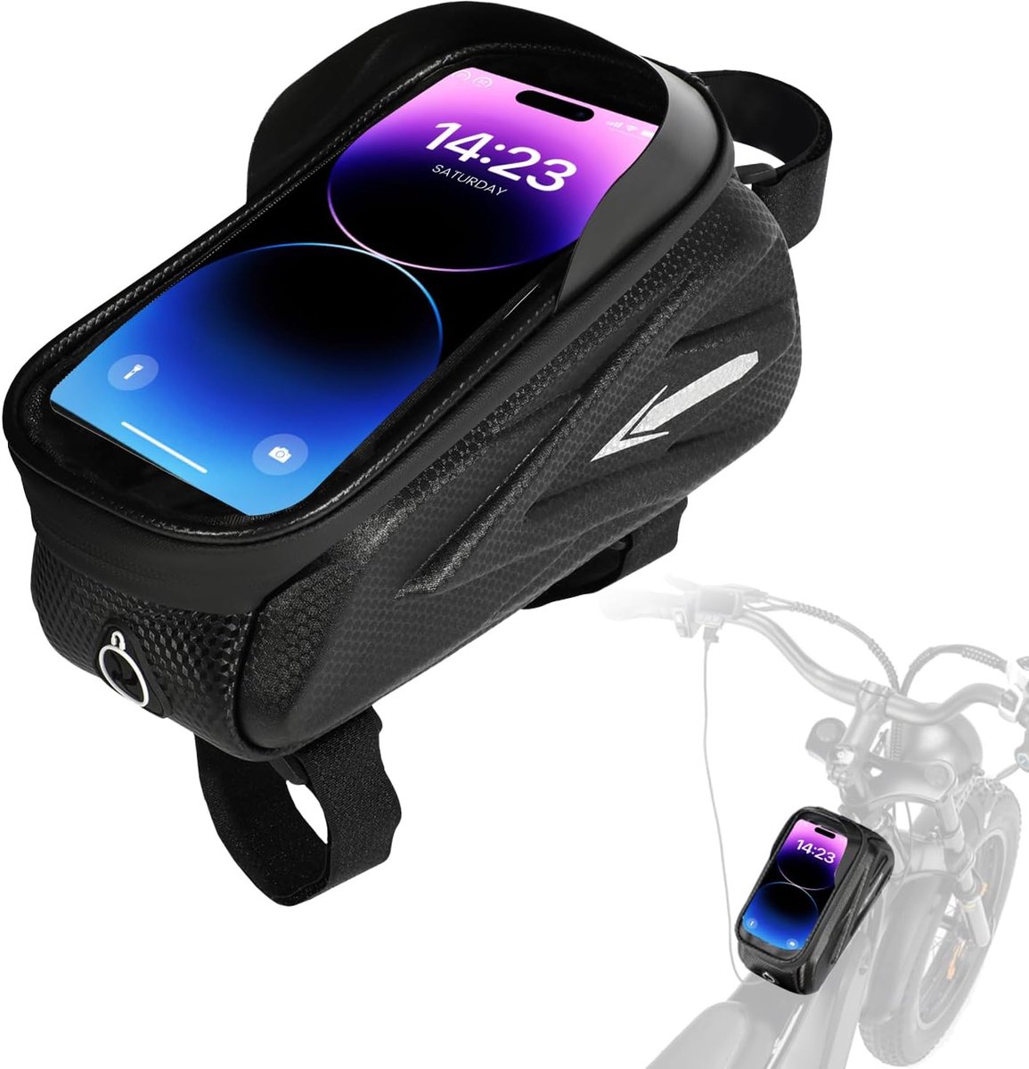 Hard Shell Frame Bag geschikt voor Ridstar Q20/Q20 Pro Lite EBike, Waterproof Phone Mount Pouch,Top Tube Storage Bag,Headphone Cable Hole