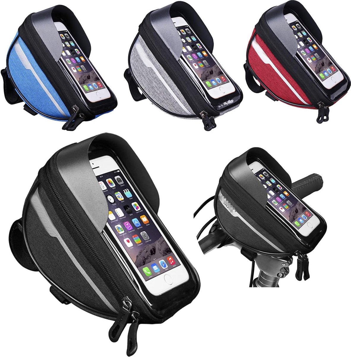 KZQ Waterdichte Fietstas - Waterdichte Standaard - Schok- en Valbestendig Draagbaar - Geschikt voor Stuur, Mountainbikes en Dagelijks Gebruik - Compatibel met Telefoons tot 6,4 inch - Zwart - 18,5 x 9,5 x 8,5 cm