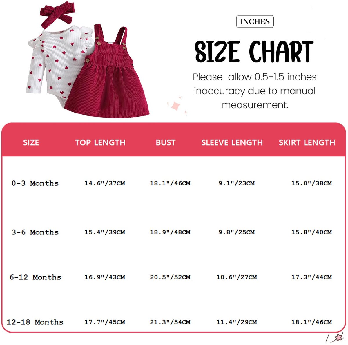 SnelShoppen - 3-delige Kledingset voor Pasgeboren Babymeisjes - Cordbroek met Bretels, Geribbelde Romper met Hart en Hoofdband - Herfst Winter Outfit