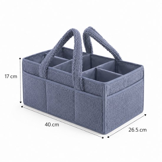 Vavida - Commodemandje - Blauwgrijs - Teddy - 40 x 26 x 17 cm - Babykamer - Baby - Commode - Mandje — afbeelding 4