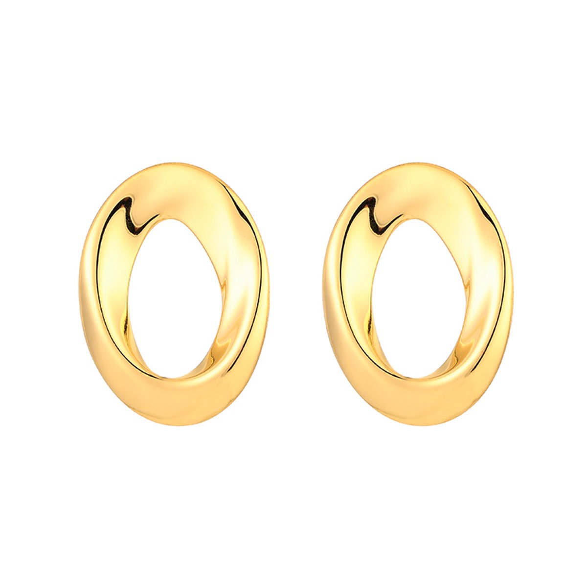 Stainless Steel Sculptural Oval Open Stud Earrings – Luxe Sculpturale Oorbellen – RVS - Goud