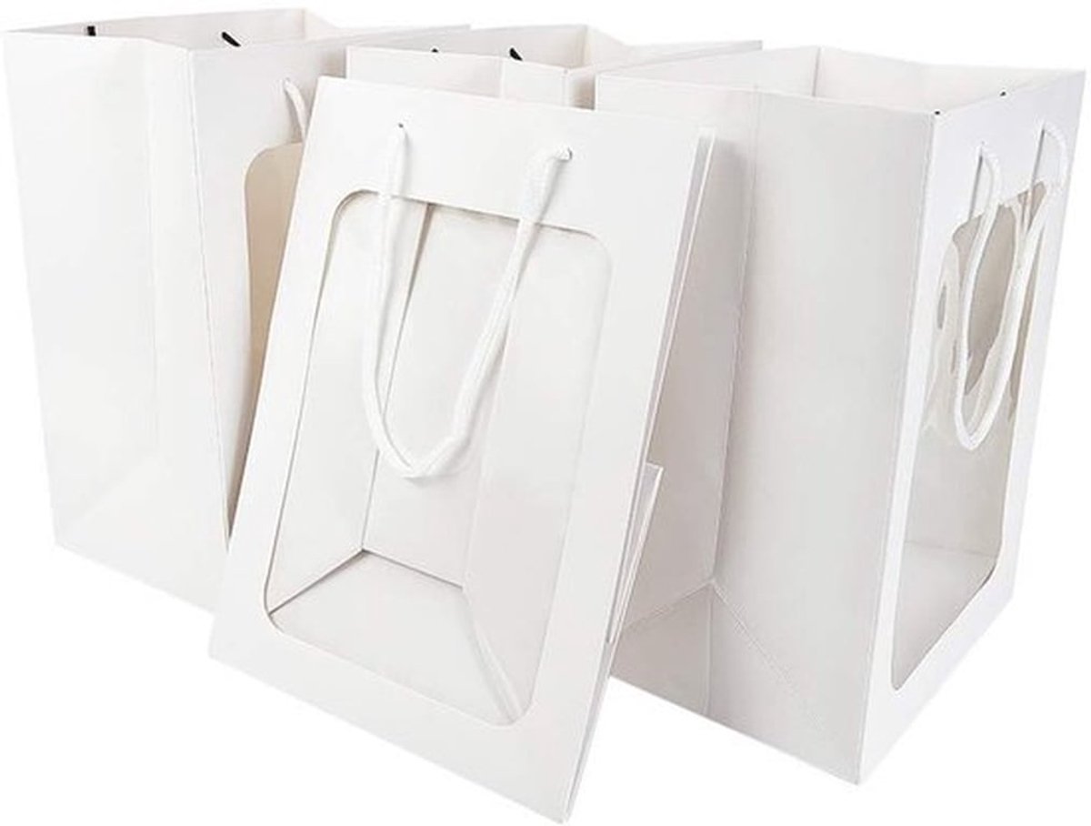10 Pack Witte Kraftpapier Geschenkzakken met Venster - 25x18x13cm