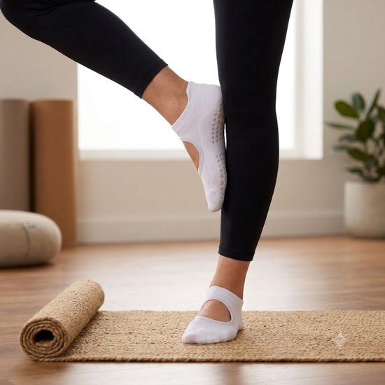 Paars antislip pilates sokken dames 2 paar ademende open wreef yoga sokken met siliconen antislip zool lage sport sokken voor pilates yoga barre dans fitness en vloeroefeningen maat 36-40 — afbeelding 3