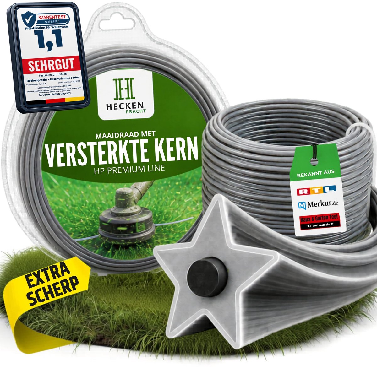 SnelShoppen - Heckenpracht Trimmerdraad 2,4 mm x 50 m - Sterk en scherp maaidraad voor bosmaaier en grastrimmer - Hoogwaardige maaidraad met versterki