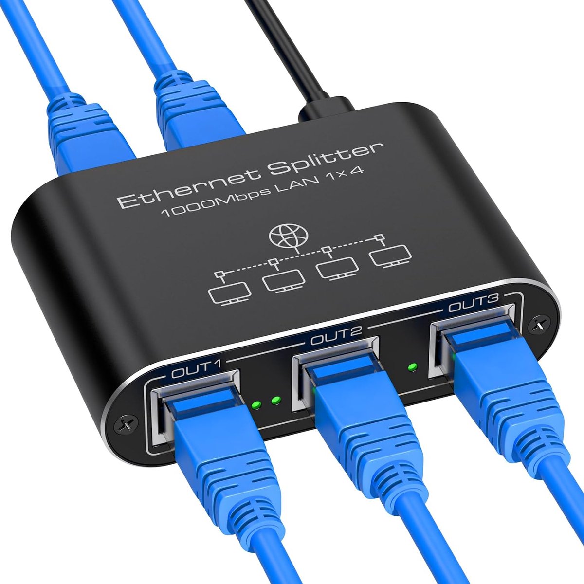 SnelShoppen - LAN Splitter 1 naar 4 - Gigabit Ethernet Switch 1000Mbps - Aluminium Netwerk Splitter voor Computer, Hubs, Router, Set-Top Box met USB-C