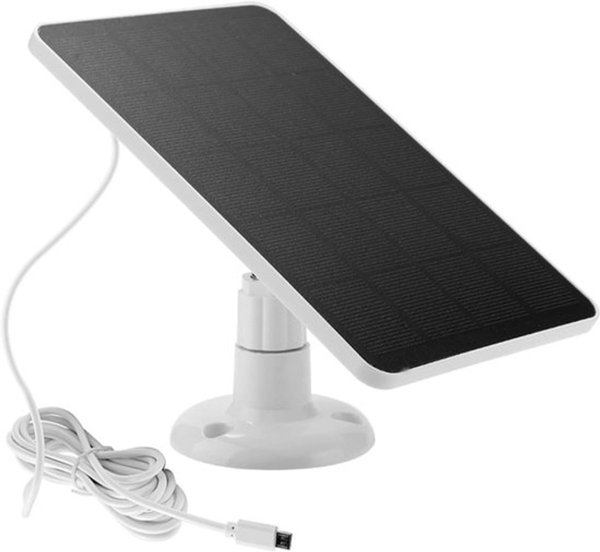 Zonnepaneel geschikt voor buitencamera's, met USB-C-interface, zonnepaneellader, geschikt voor oplaadbare batterijen, 3 meter kabel, 360° verstelbare beugel (wit).