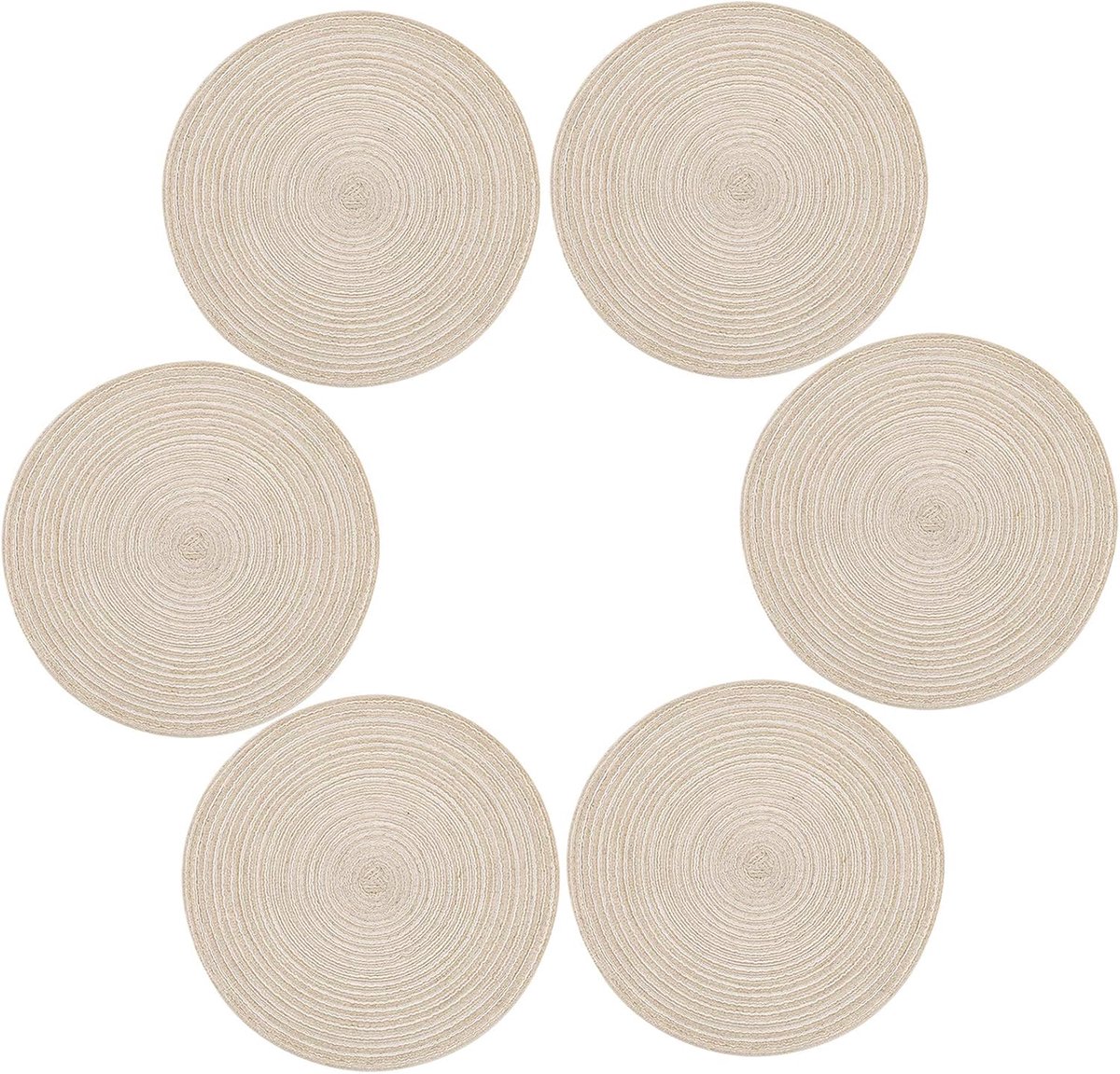 Placemats -Ronde placemats - Hitte bestendig - hittebestendig - vlekbestendig - antislip - wasbaar - 35,5 cm - Beige - 6 - delige set