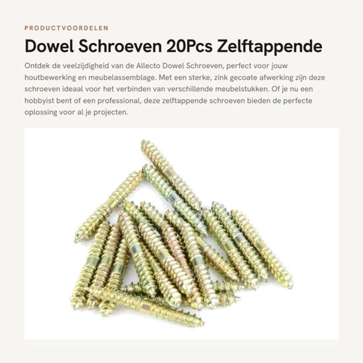 Zelftappende Schroeven 20 Stuks - Dubbele Deuvel - Houtbewerking - Meubels - Connector - 5x40 mm - Houtschroeven