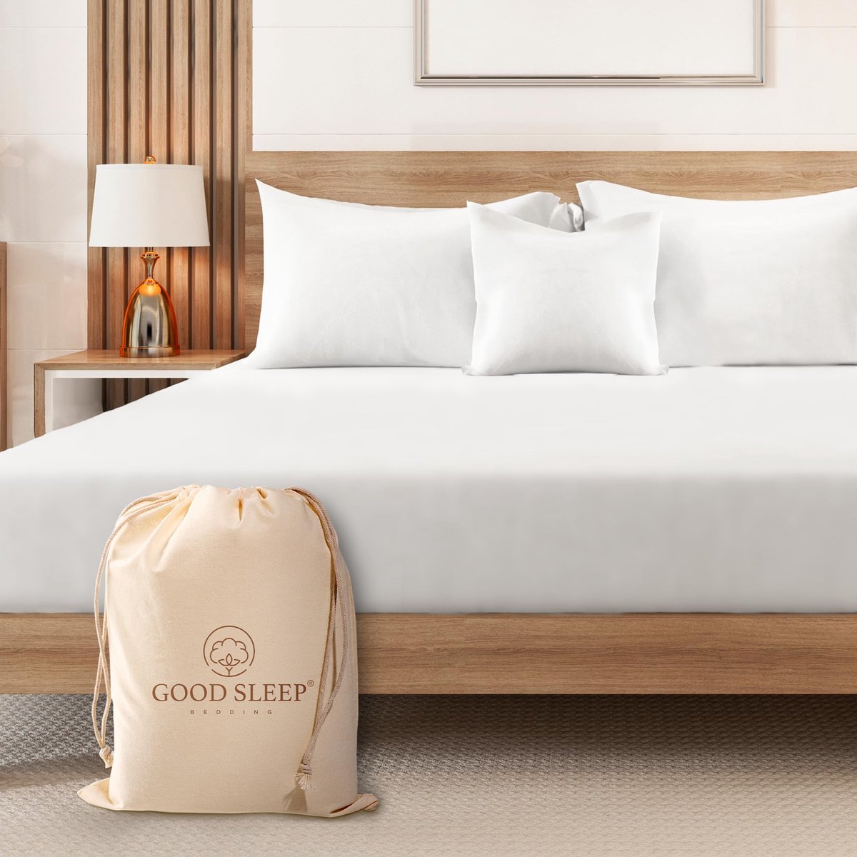 SnelShoppen - Luxe 100% Egyptisch Katoenen Hoeslaken Super King 1000 Draadgetal, Zacht en Comfortabel, Sateen Geweven, 41cm Diep, Wit Laken voor Perfe