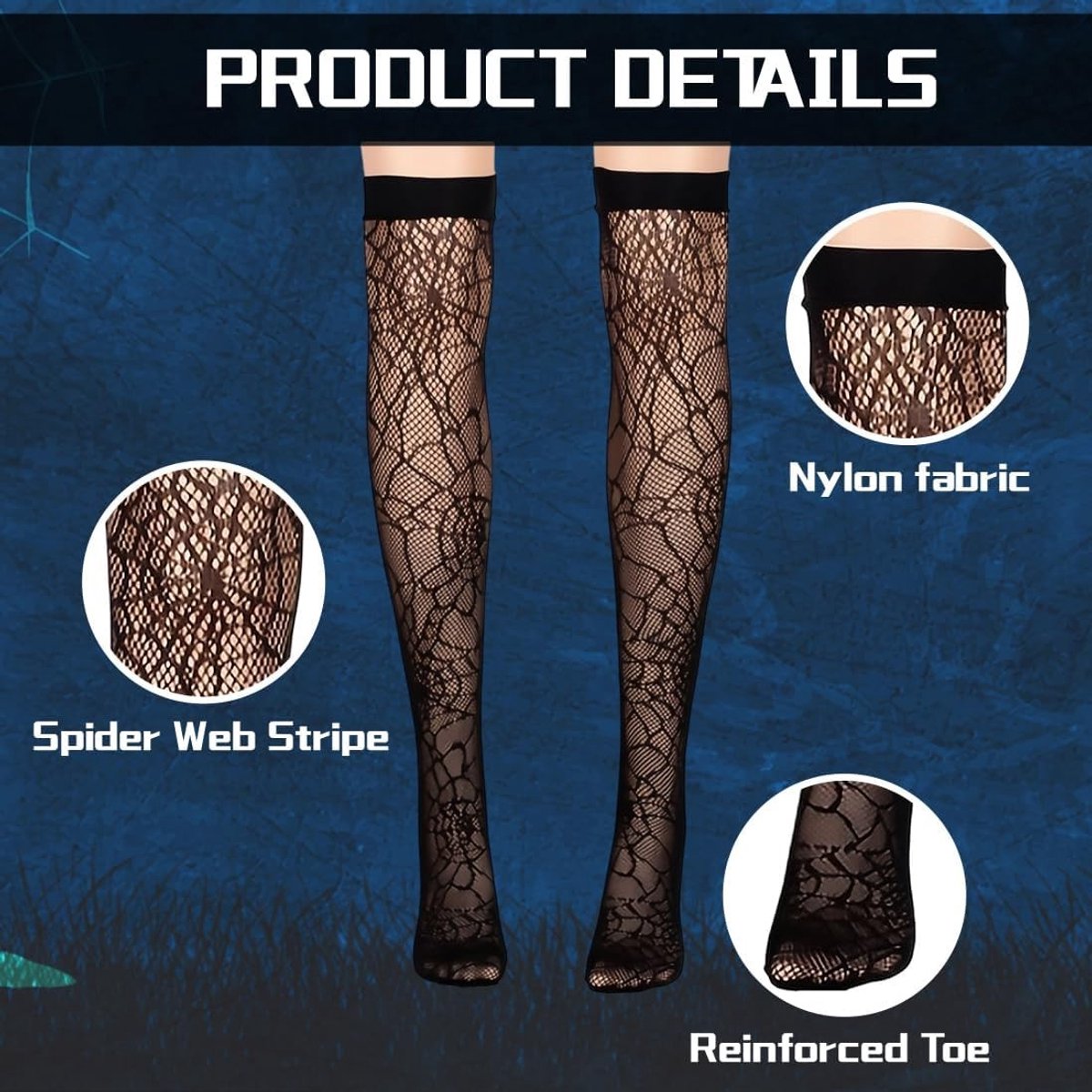 Halloween Kousen voor Vrouwen - 2 Paar Zwarte Visnet Kousen met Spinnenweb Design, Perfecte Toebehoren voor Heks Kostuums