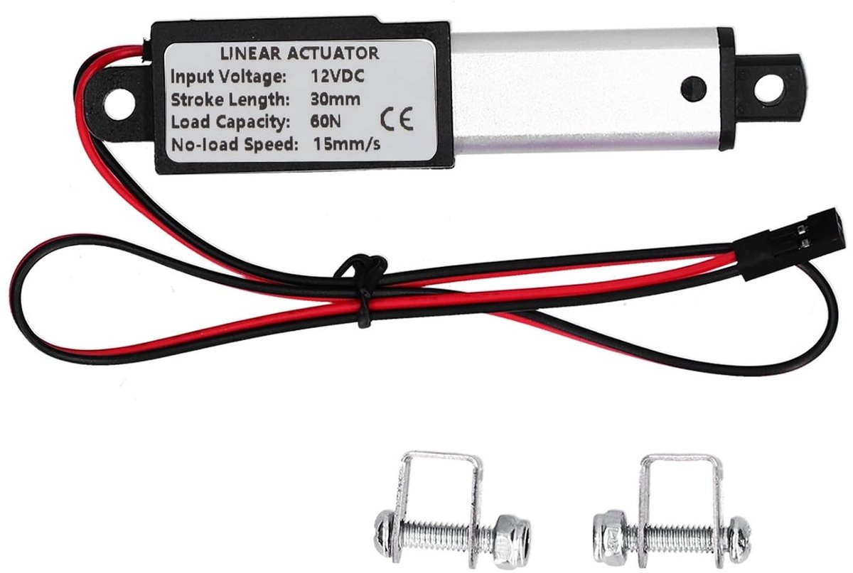 Mini Elektrische Lineaire Actuator 12V met 30mm Slag, Waterdicht en Compact voor Slimme Raamopeners, 60N Duwkracht en 15mm/s Snelheid