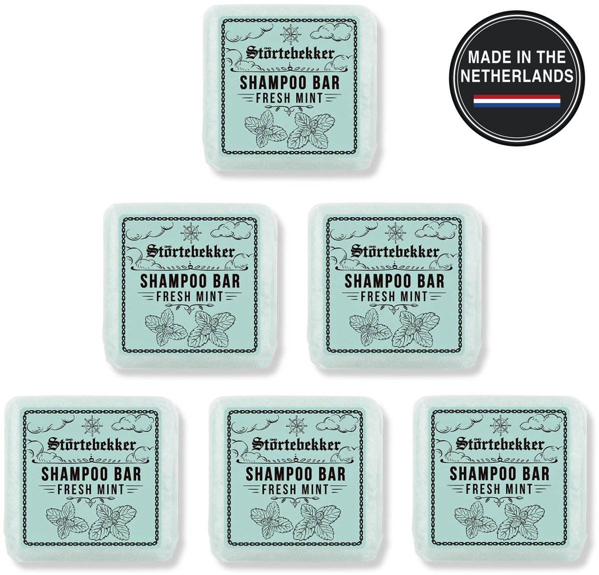 Störtebekker® Premium Shampoo Bar Munt - Vaste shampoo voor mannen en vrouwen - 3-in-1 douchezeep voor mannen voor haar, hoofdhuid en baard - Hydraterende shampoo - veganistisch, handgemaakt - 100 g Solid Shampoo Bar Fresh Mint