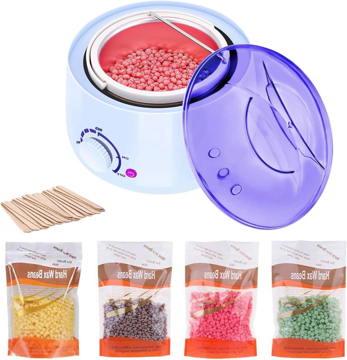 Waxverwarmer Set - Ontharingsapparaat Harsen - Thuis Ontharen - Instelbare Temperatuur - 500CC Capaciteit - Wit Blauw