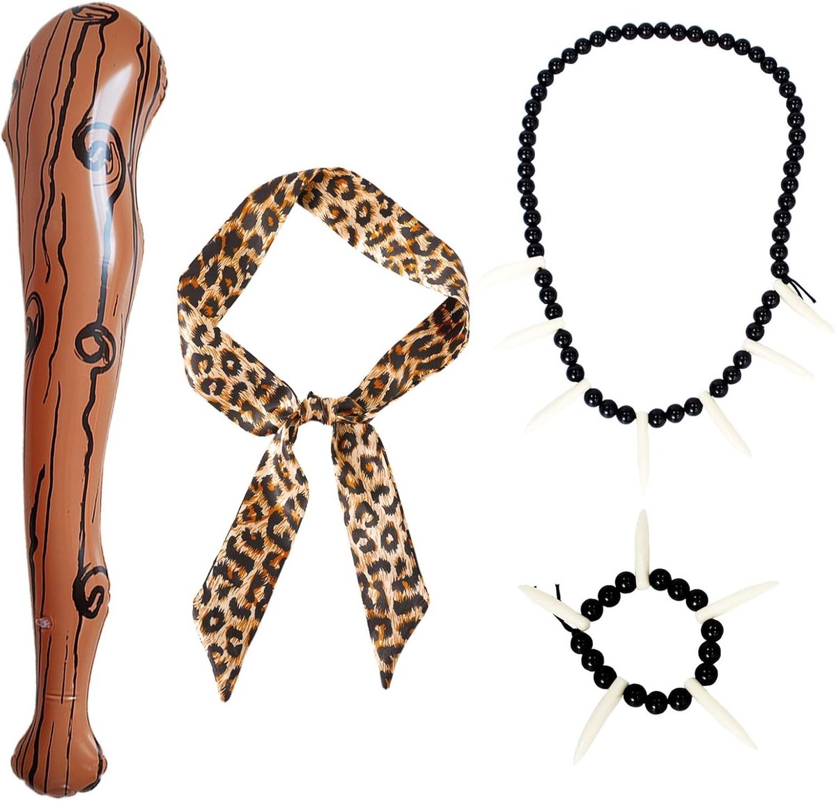 Cave Girl Kostuum voor Volwassenen en Kinderen met Opblaasbare Clava, Sieraden en Leopardenaccessoires voor Halloween Feestjes