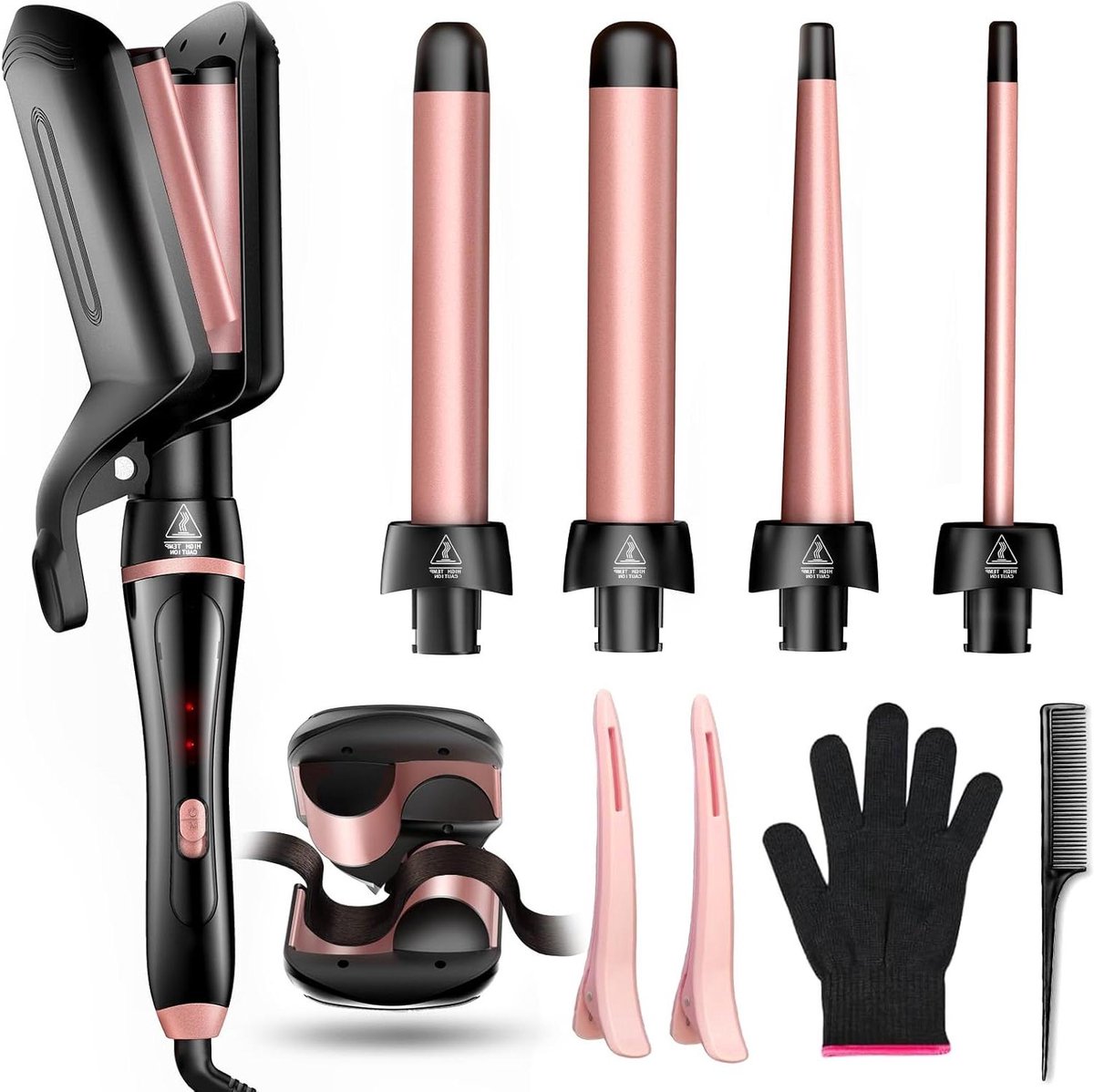 Krultang Set - Haarstyler Krullen - Haar Stylen - 5-in-1 Systeem - 0.35-1.25 Inch - Zwart