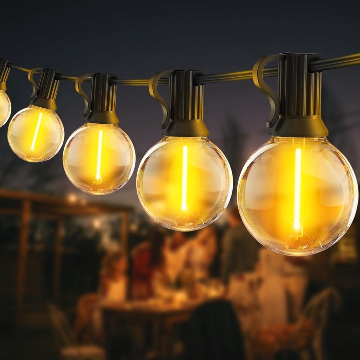 SnelShoppen - Lichtsnoer voor Buiten, LED, 6m met 7 + 1 G40 ABS Gloeilampen, Warmwit, E12-Fitting, Weerbestendig, Buitenverlichting voor Tuin, Balkon,