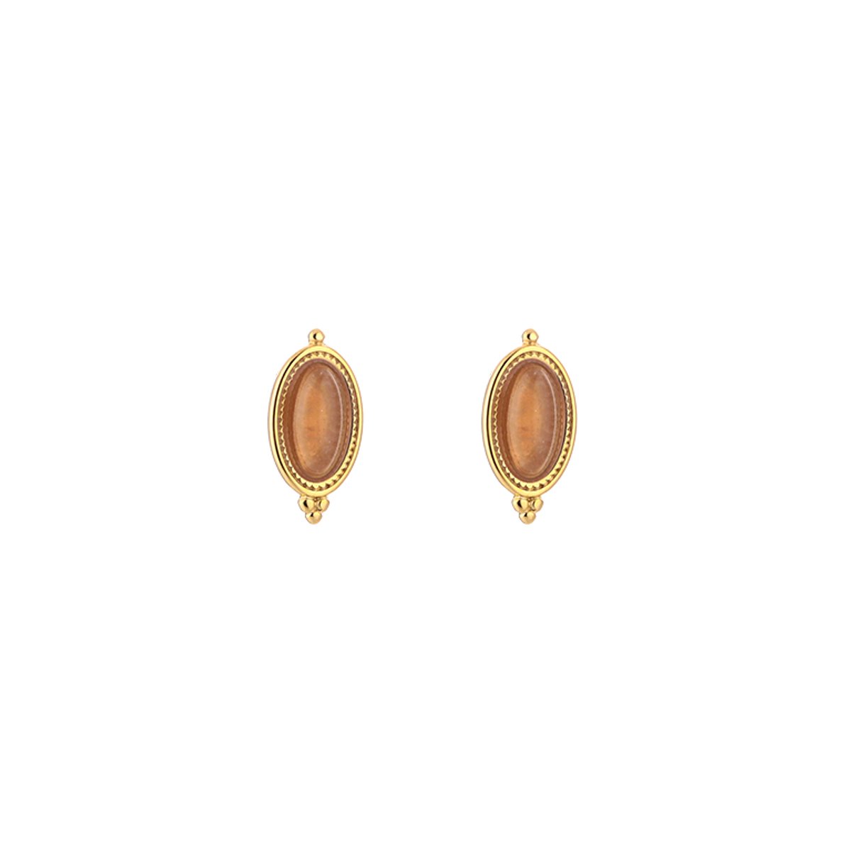 Stainless Steel Boho Oval Natural Stone Studs – Luxe Boho Natuursteen Oorknopjes – RVS - Beige