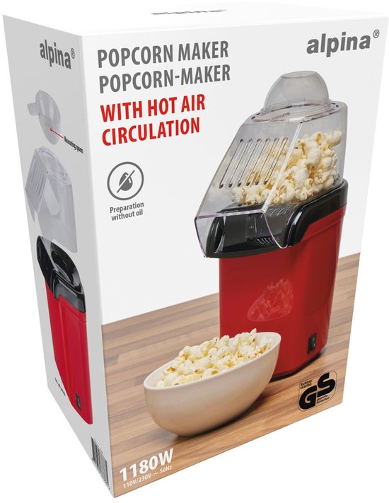 alpina Popcorn Machine 1200W - Popcornmachine zonder Olie - Popcornmaker met Maatlepel - Klaar in 3 Minuten van Merkloos — afbeelding 5