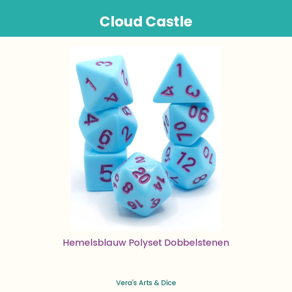 Cloud Castle - Vera's Arts & Dice - Dobbelstenen Set - 7-delig - Blauw Paars - D&D RPG