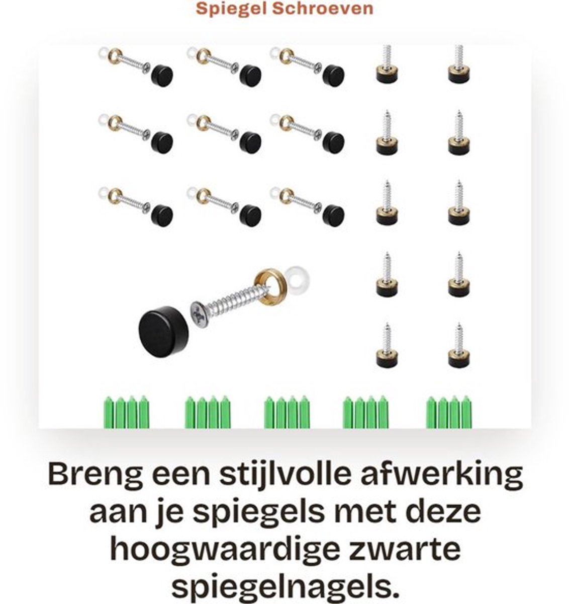Spiegel met Verlichting - Decoratieve Plakspiegel - Zwarte Spiegelschroeven - Messing Bevestiging - 12 Sets - Corrosiebestendig