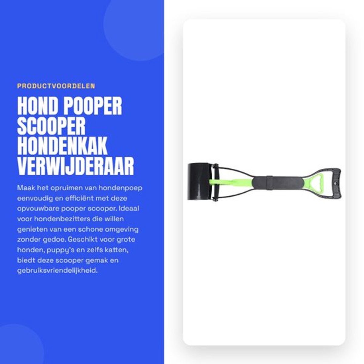 Pooper Scooper Opvouwbaar - Verstelbaar Handvat - Hondenpoep Schep - Lichtgewicht - Duurzaam - Geschikt voor Grote Honden - Hondenpoepschep