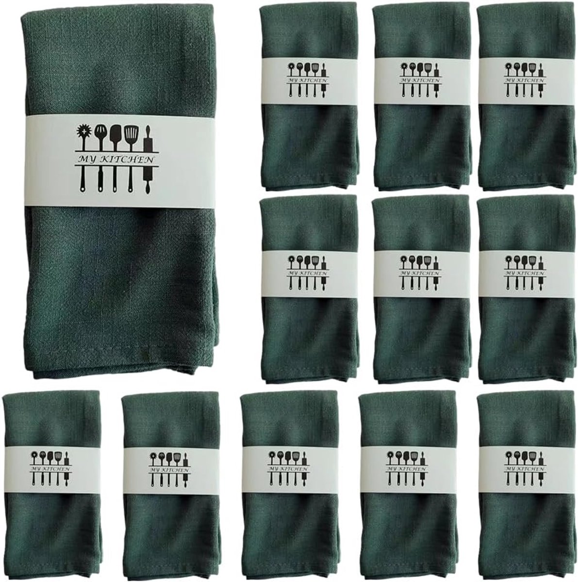 SnelShoppen - 12 Stuks Stoffen Servetten Donkergroen 40 x 40 cm - Herbruikbare Tafeldecoratie voor Bruiloften, Verjaardagen, Diner en Cafés