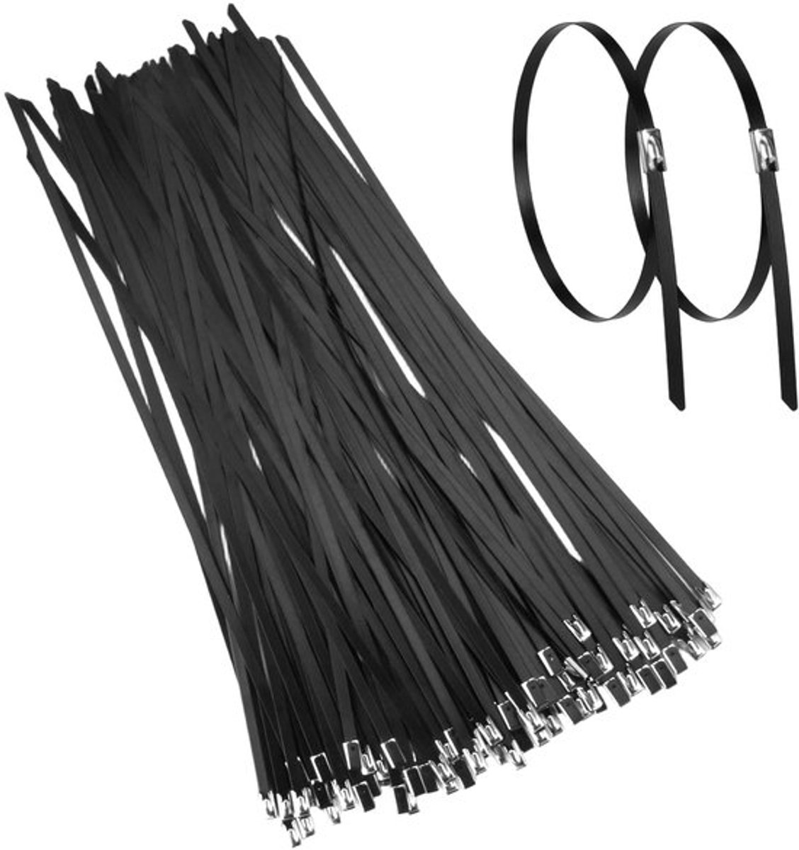 Kabelbinders 50 Stuks - Roestvrij Staal - Zelfsluitend - UV-Bestendig - Treksterkte Tot 100 Kg - Zwart met PVC-Coating - Binders