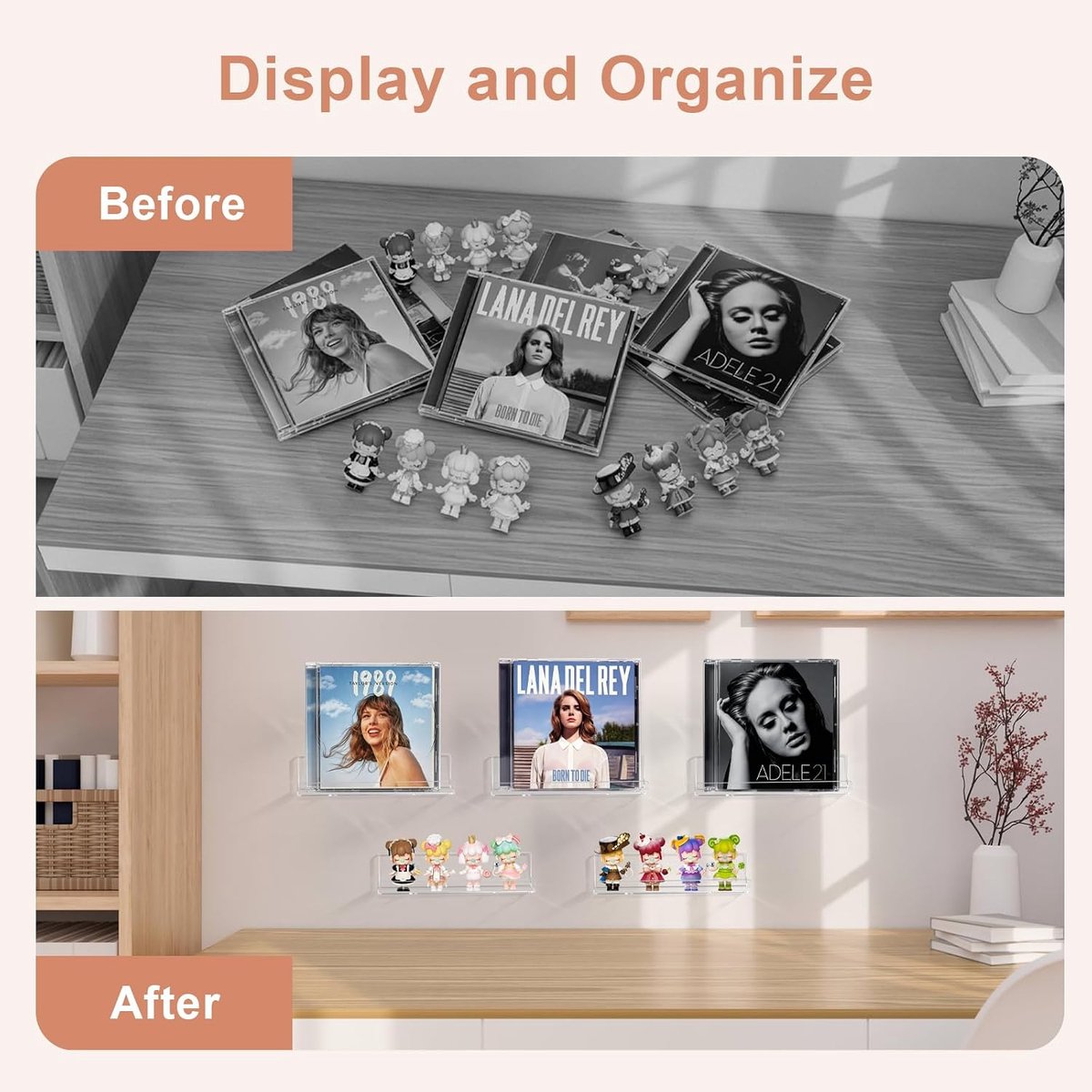 SnelShoppen - 6 Transparante Acryl Houder voor LP's - Wandmontage - Vinyl Platen, Foto's, Tijdschriften - 17.8L x 4W x 4H cm - Stijlvolle Wanddecorati — cadeau in Wonen & Interieur - foto 4