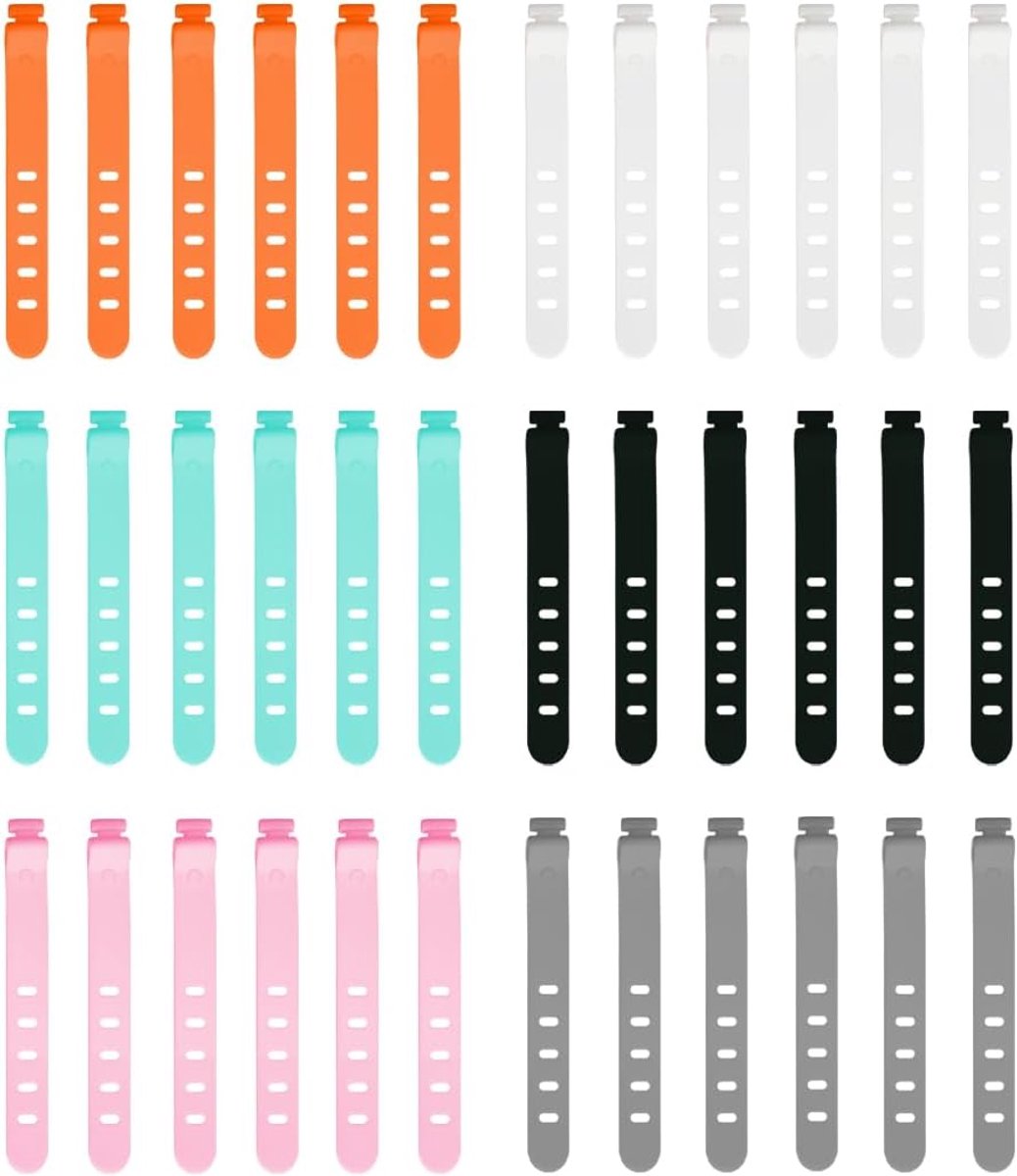 SnelShoppen - Herbruikbare Kabelbinders 36 Stuks Silicone Kabel Organiser Clips Kleurrijk Verstelbaar voor Kabelbeheer Thuis en Kantoor