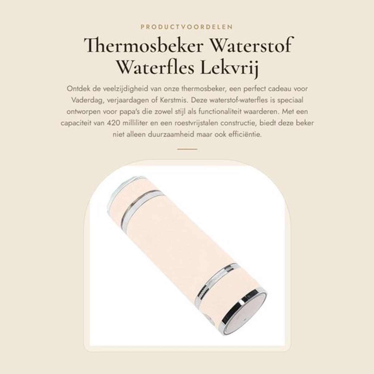 Thermosbeker - Waterstof Waterfles - Lekvrij - Off-white - Vaderdagcadeau - Multifunctioneel voor Water