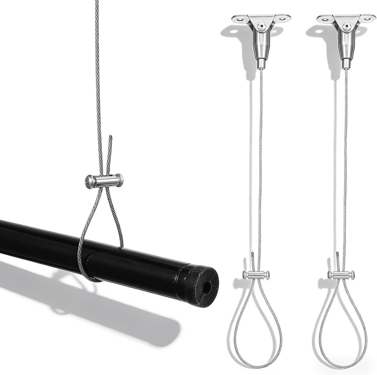 SnelShoppen - RVS Douchestang Plafondsteun - 2 Sets Verstelbare 60" Stabiele Steun voor L-vormige, Gebogen of Rechte Douchestangen - Ideaal voor Badka
