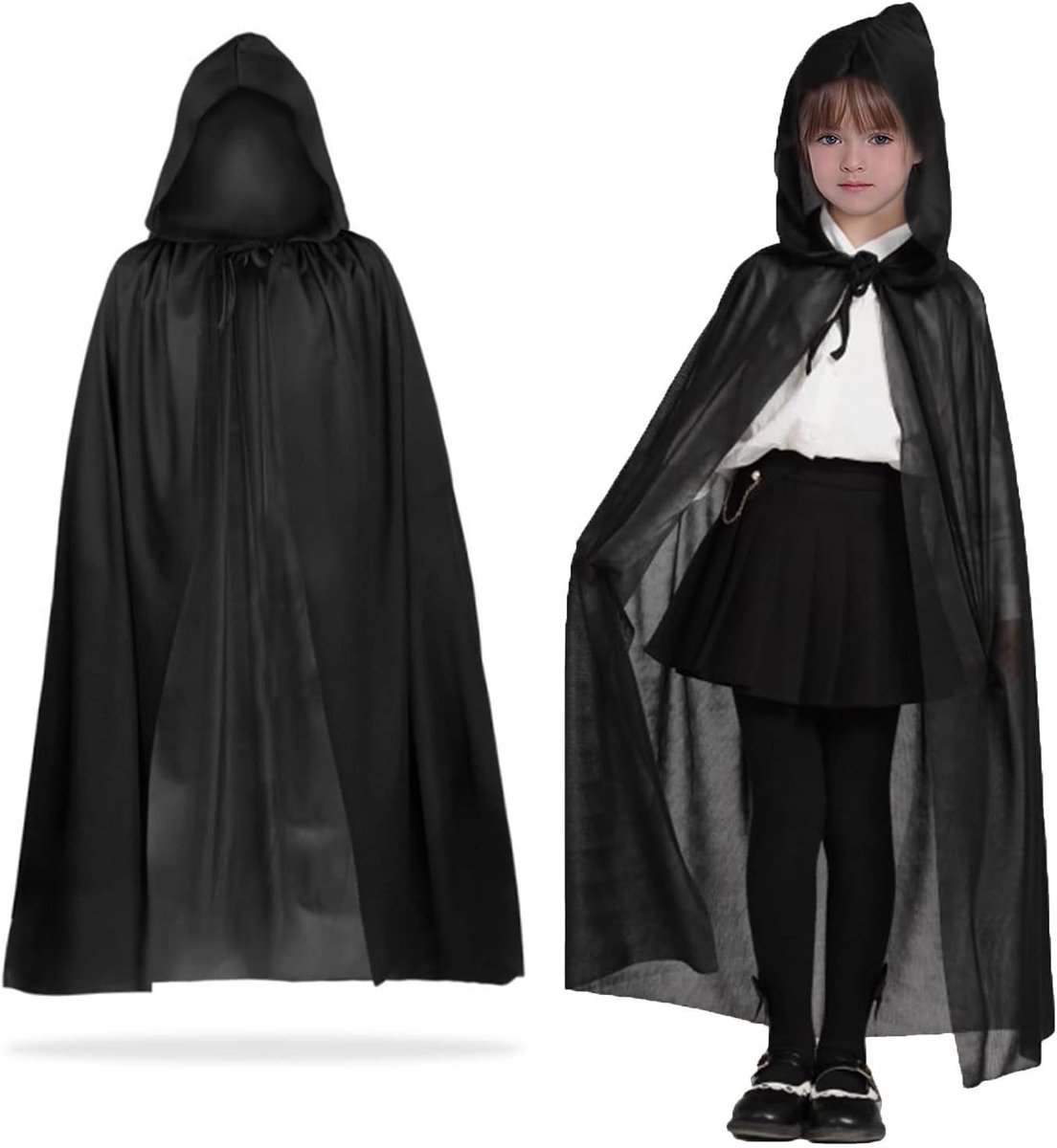 Zwarte Halloween Cape met Kap voor Cosplay en Feestelijke Kostuums voor Volwassenen en Kinderen