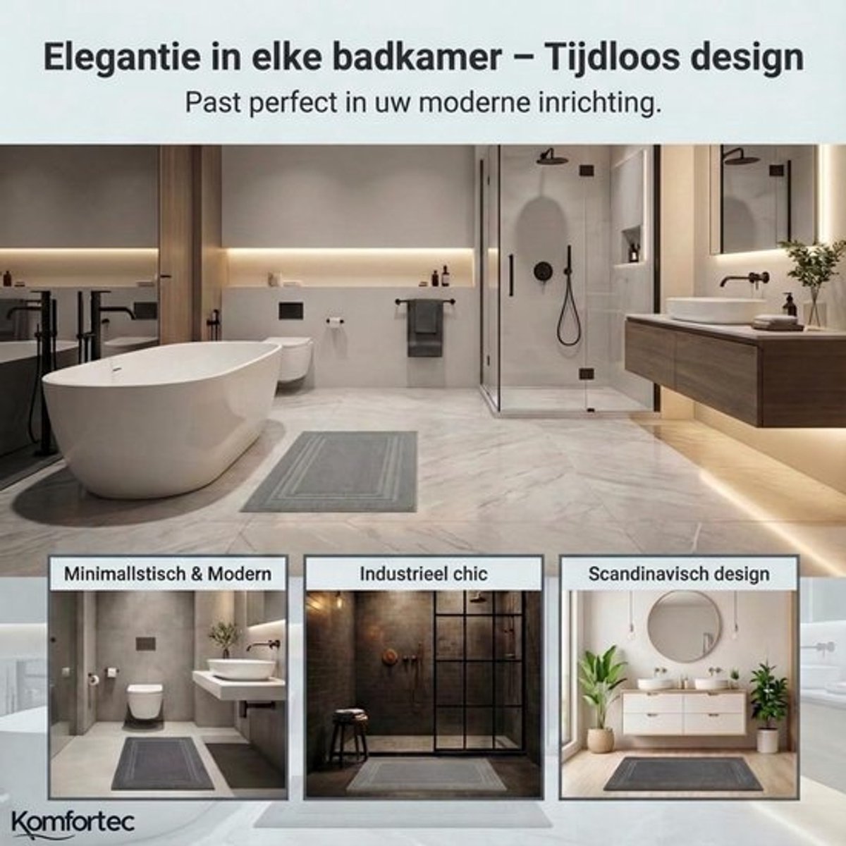 SnelShoppen - Komfortec Badmat Set 2 Stuks, 100% Katoen, 600 GSM, Zachte en Absorberende Douchemats 50 x 70 cm, Hotelkwaliteit voor Badkamer en Toilet