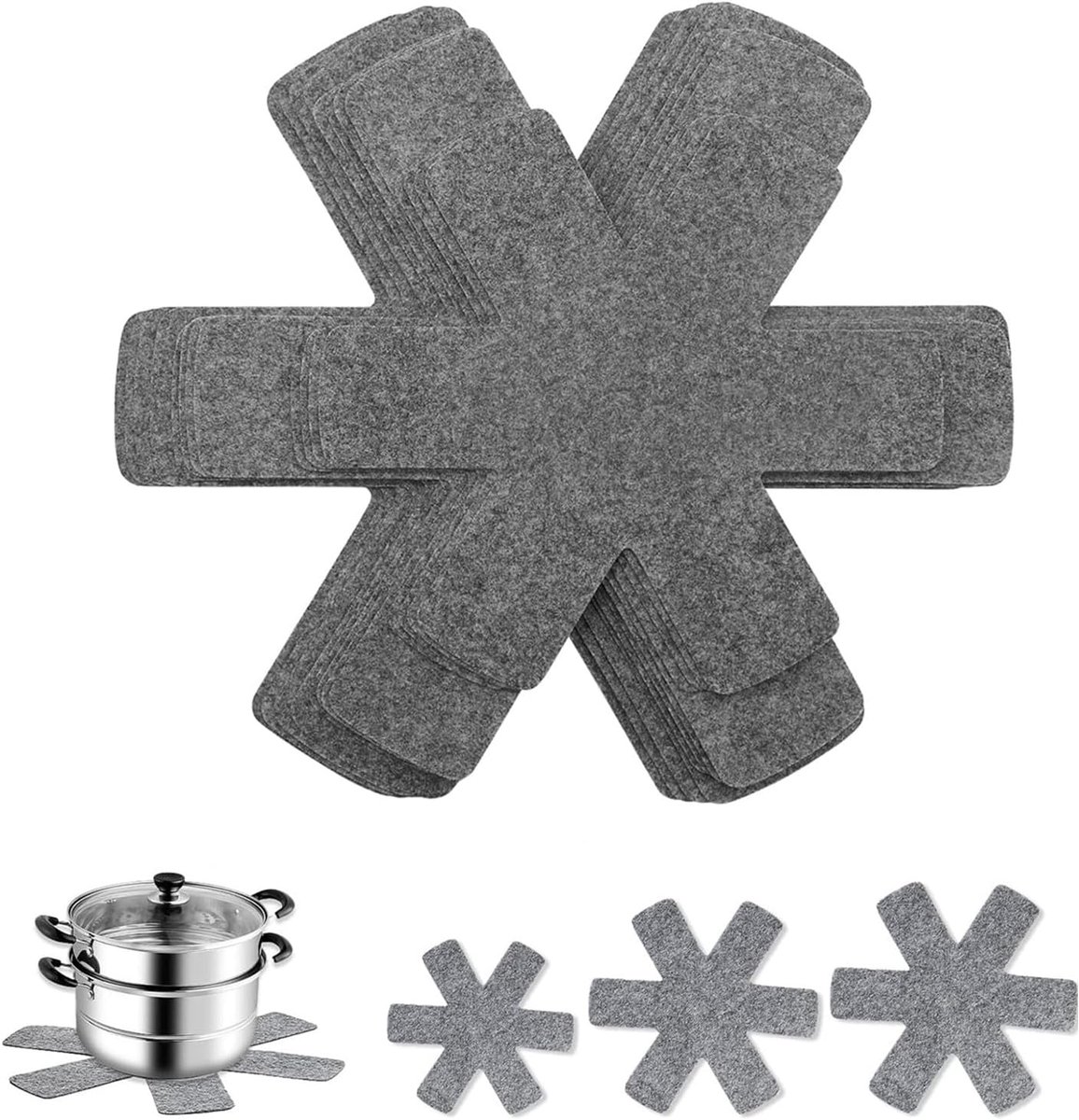 SnelShoppen - Pan Protector 12 Stuks Vilt Stacking Bescherming in 3 Maten, Pot Bescherming, Aanpasbare Maat, Antislip Stacking Bescherming, Pan Coaste