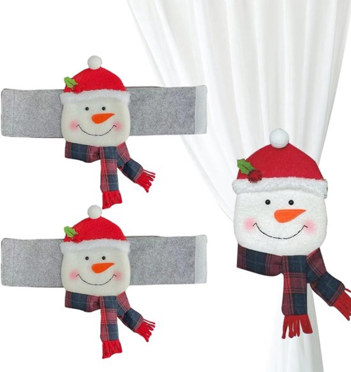 Embrasses 2 stuks - Verstelbare Gordijnclips - Kerstman/Sneeuwpop Motief - Decoratie voor Gordijnen - Creatief Design - Afmeting 18 x 37 cm
